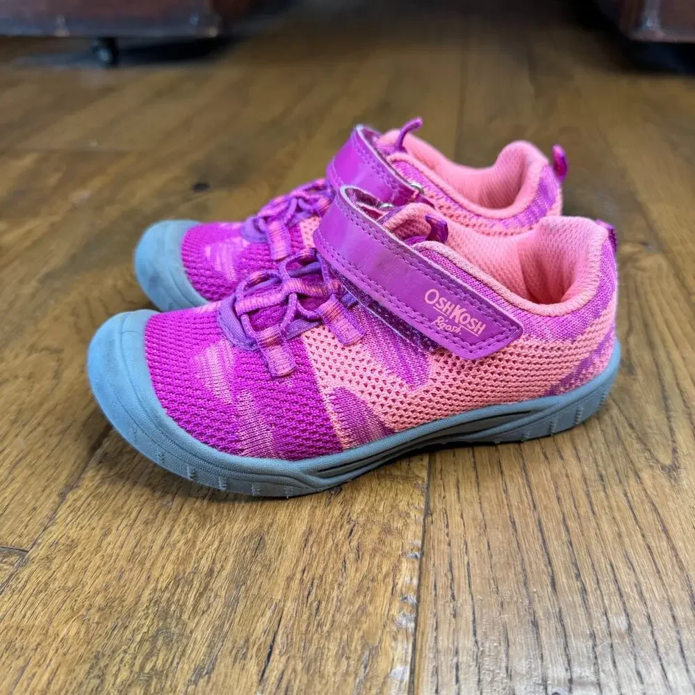 Oshkosh Bgosh Girls Mesh Bungee Shoes Closed Toe Pink Purple Kids Sz 12